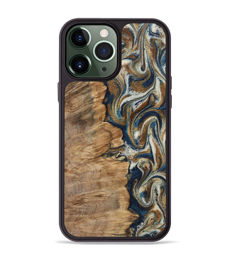iPhone 13 Pro Max Wood Phone Case - Tara (Teal & Gold, 798651)