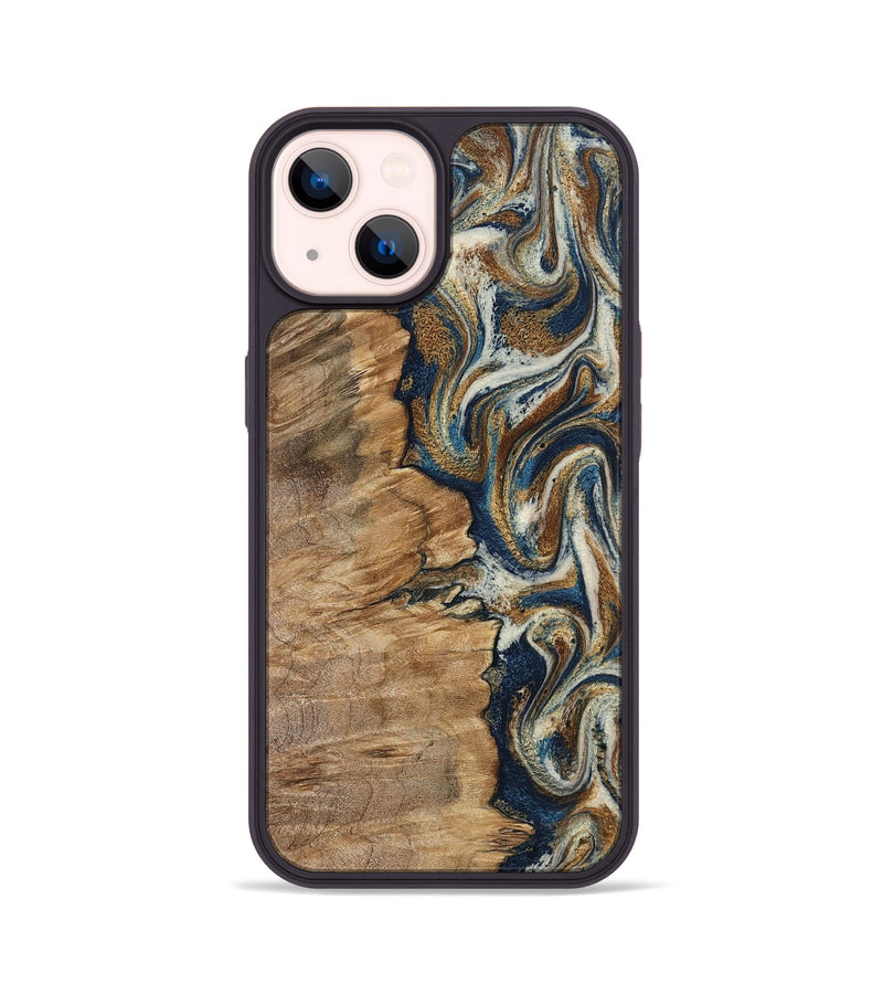 iPhone 14 Wood Phone Case - Tara (Teal & Gold, 798651)