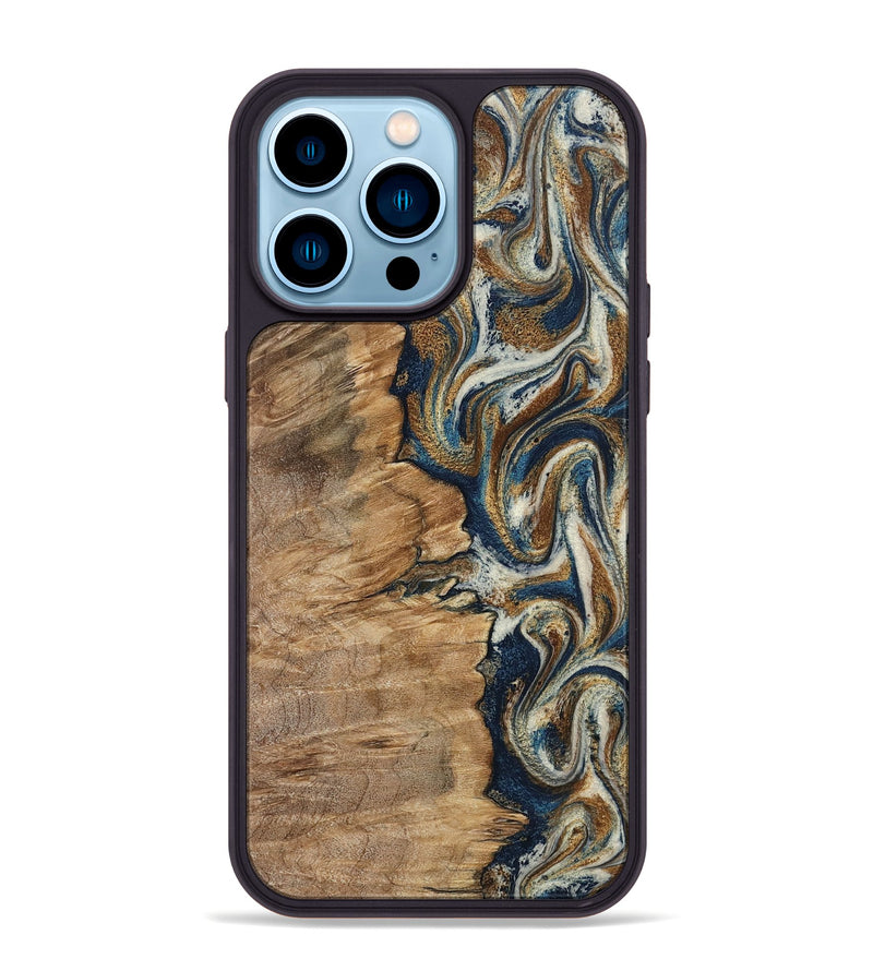 iPhone 14 Pro Max Wood Phone Case - Tara (Teal & Gold, 798651)