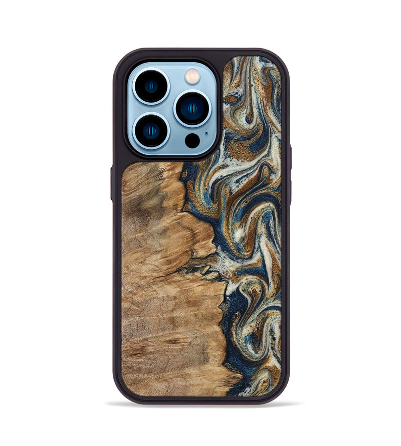 iPhone 14 Pro Wood Phone Case - Tara (Teal & Gold, 798651)