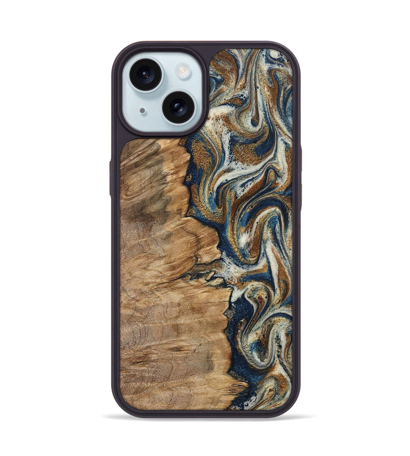 iPhone 15 Wood Phone Case - Tara (Teal & Gold, 798651)