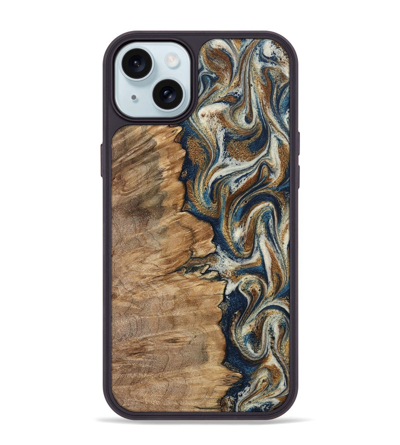 iPhone 15 Plus Wood Phone Case - Tara (Teal & Gold, 798651)