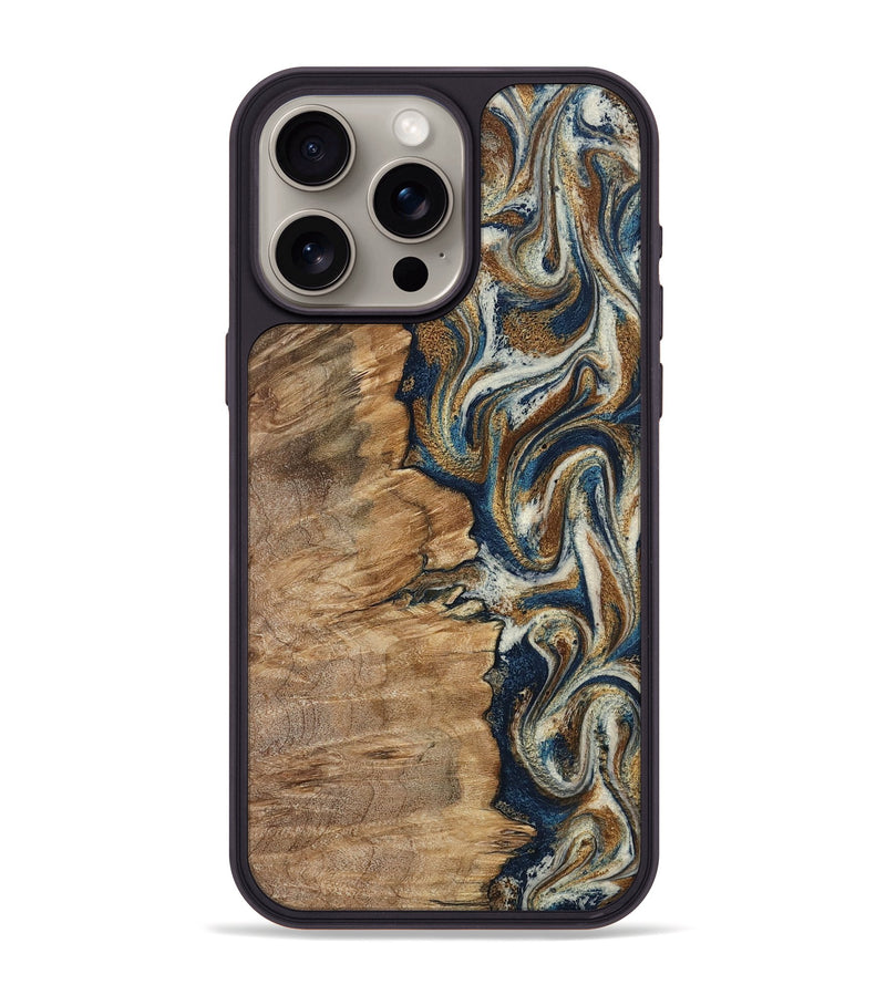 iPhone 15 Pro Max Wood Phone Case - Tara (Teal & Gold, 798651)