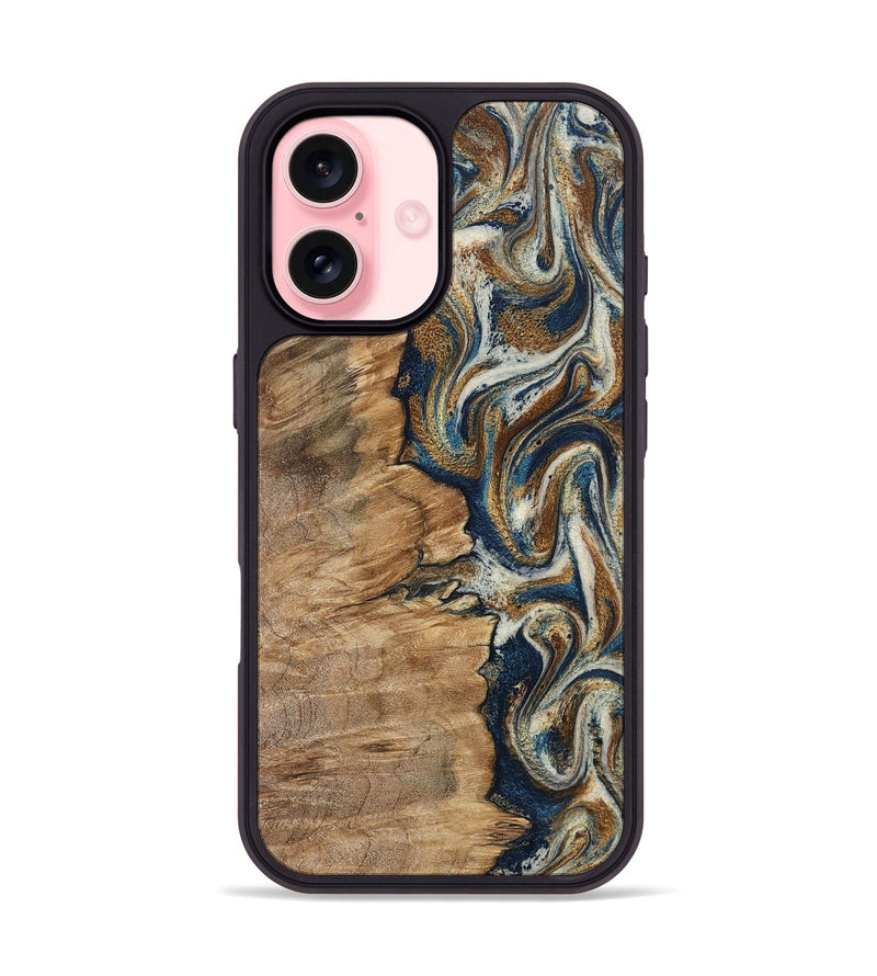 iPhone 16 Wood Phone Case - Tara (Teal & Gold, 798651)