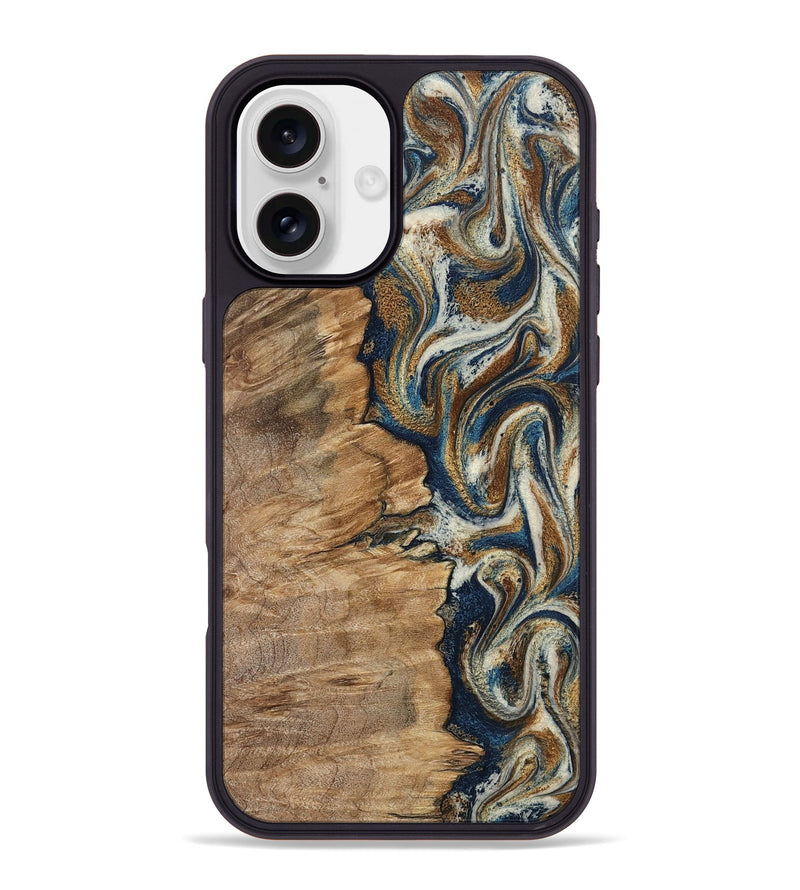 iPhone 16 Plus Wood Phone Case - Tara (Teal & Gold, 798651)