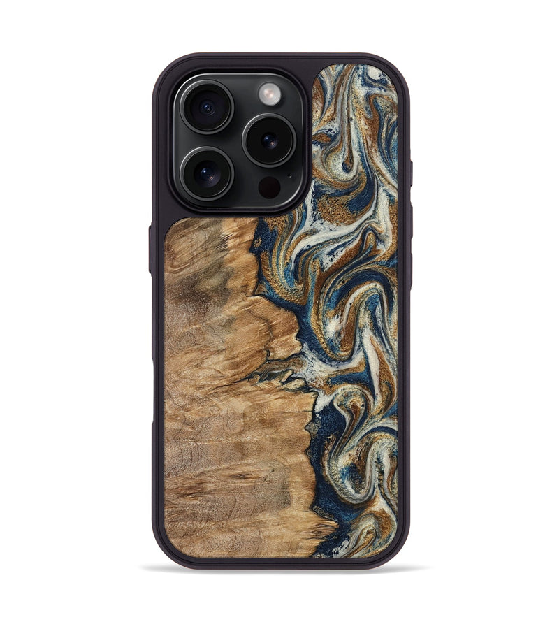 iPhone 16 Pro Wood Phone Case - Tara (Teal & Gold, 798651)