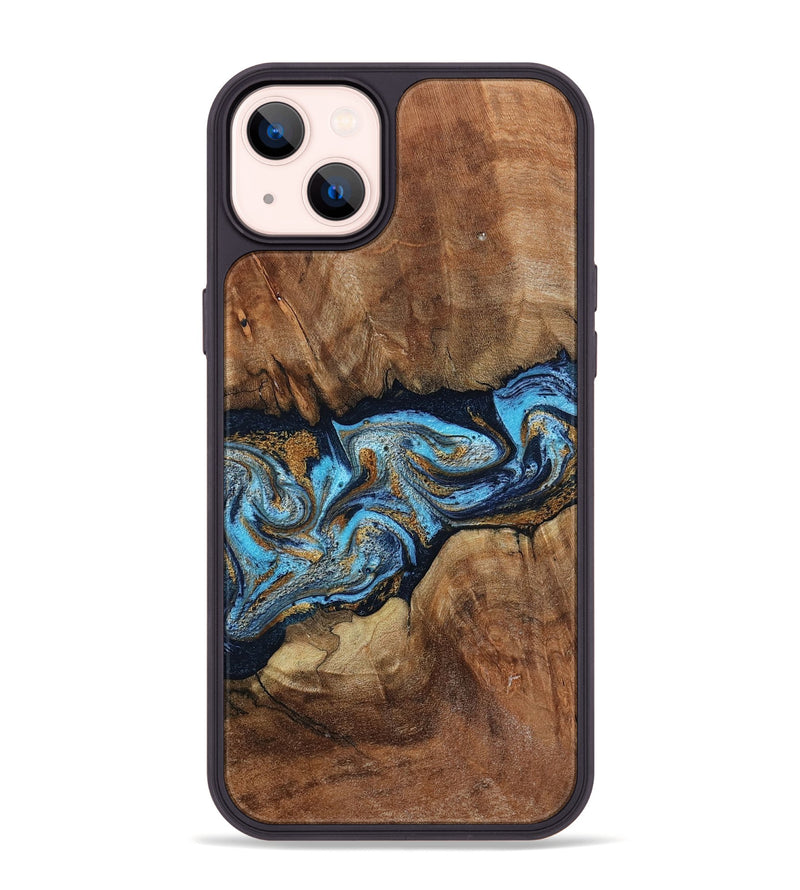 iPhone 14 Plus Wood Phone Case - Tristin (Teal & Gold, 798652)