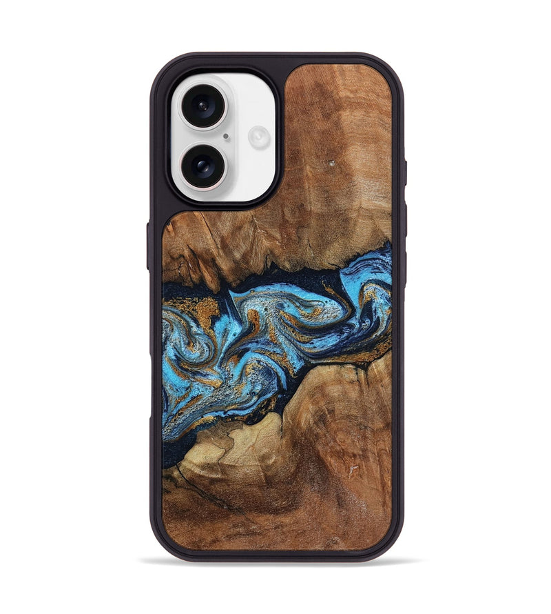 iPhone 17 Wood Phone Case - Tristin (Teal & Gold, 798652)
