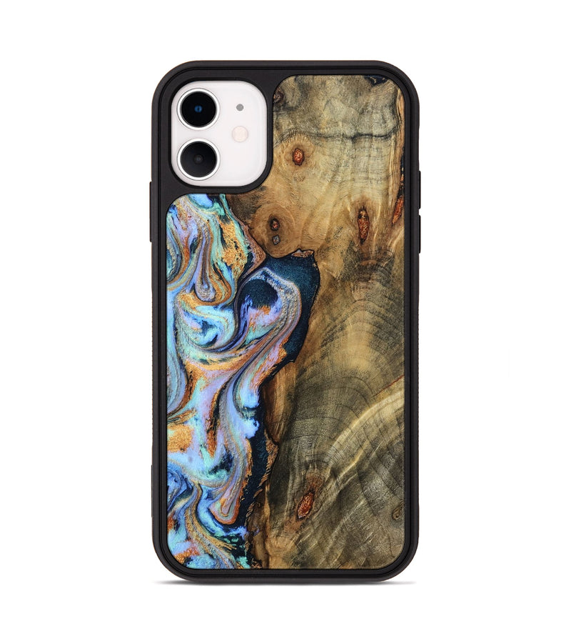 iPhone 11 Wood Phone Case - Hilma (Teal & Gold, 798654)