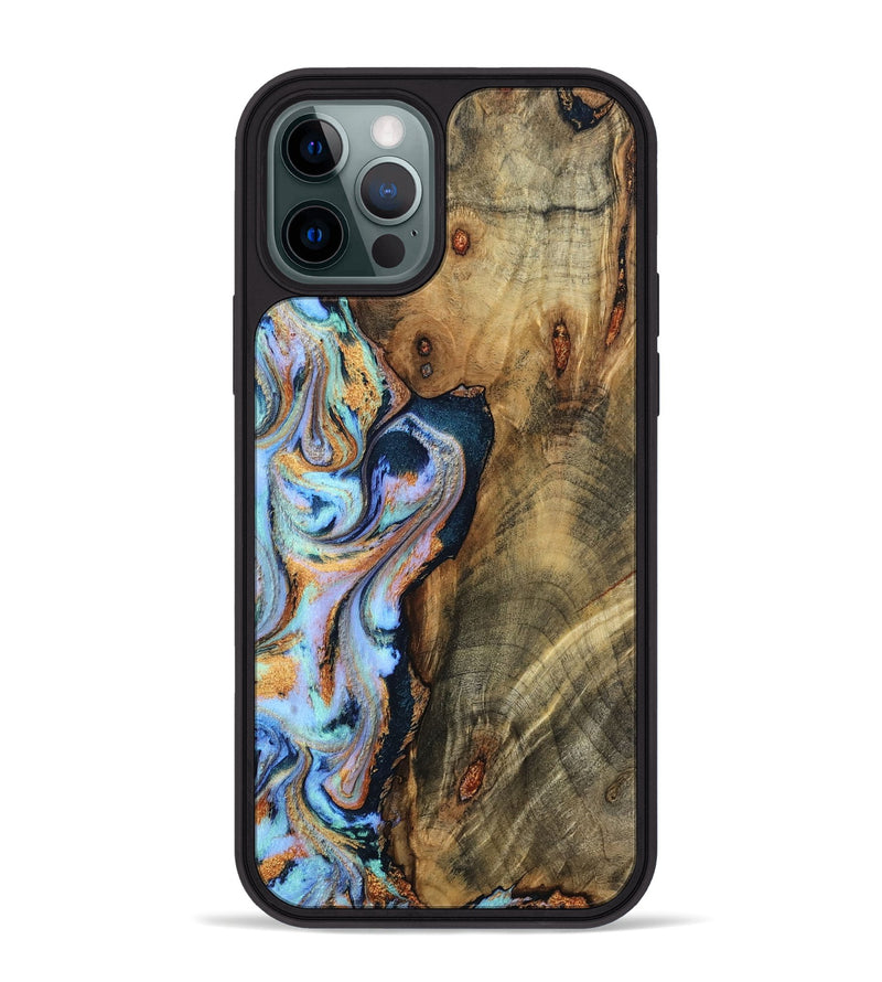 iPhone 12 Pro Max Wood Phone Case - Hilma (Teal & Gold, 798654)