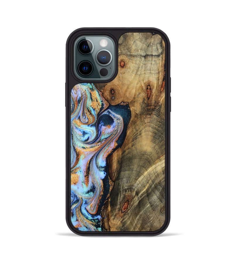 iPhone 12 Pro Wood Phone Case - Hilma (Teal & Gold, 798654)