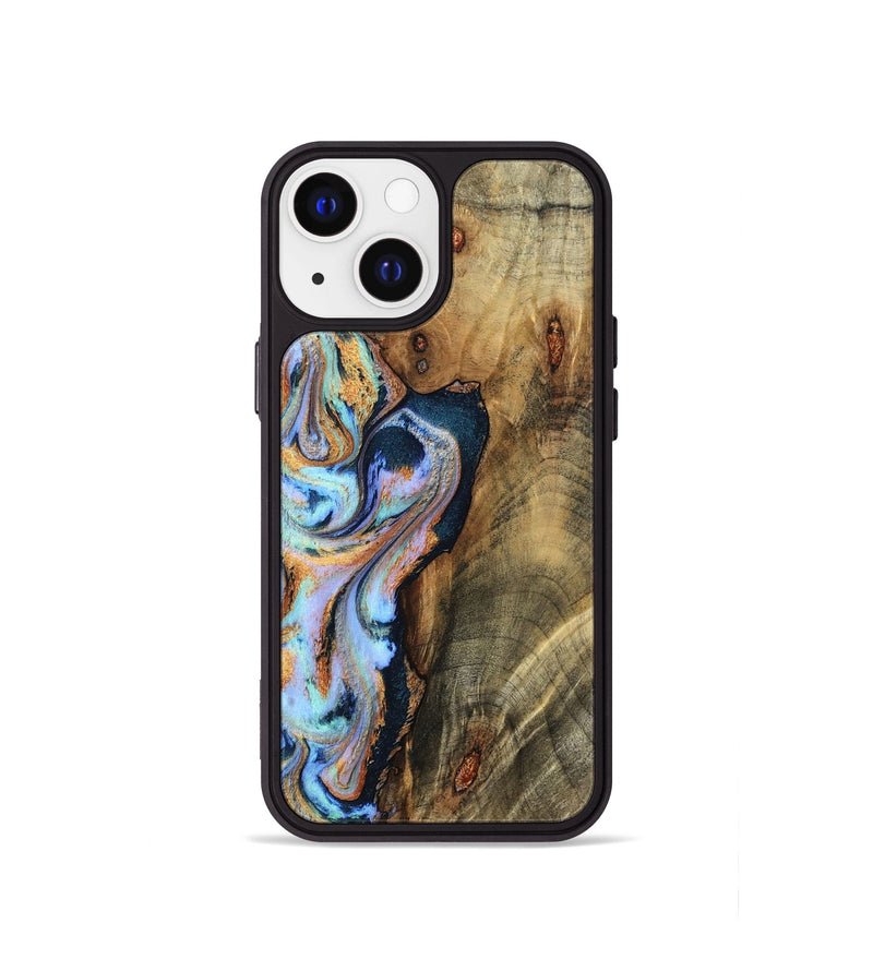 iPhone 13 mini Wood Phone Case - Hilma (Teal & Gold, 798654)