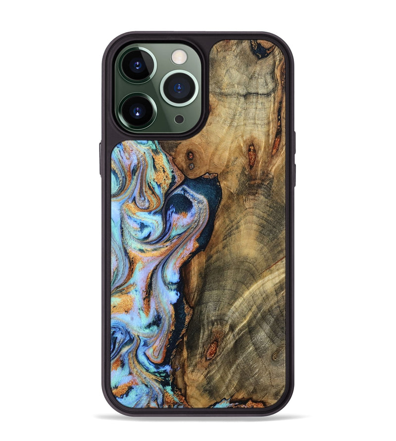 iPhone 13 Pro Max Wood Phone Case - Hilma (Teal & Gold, 798654)