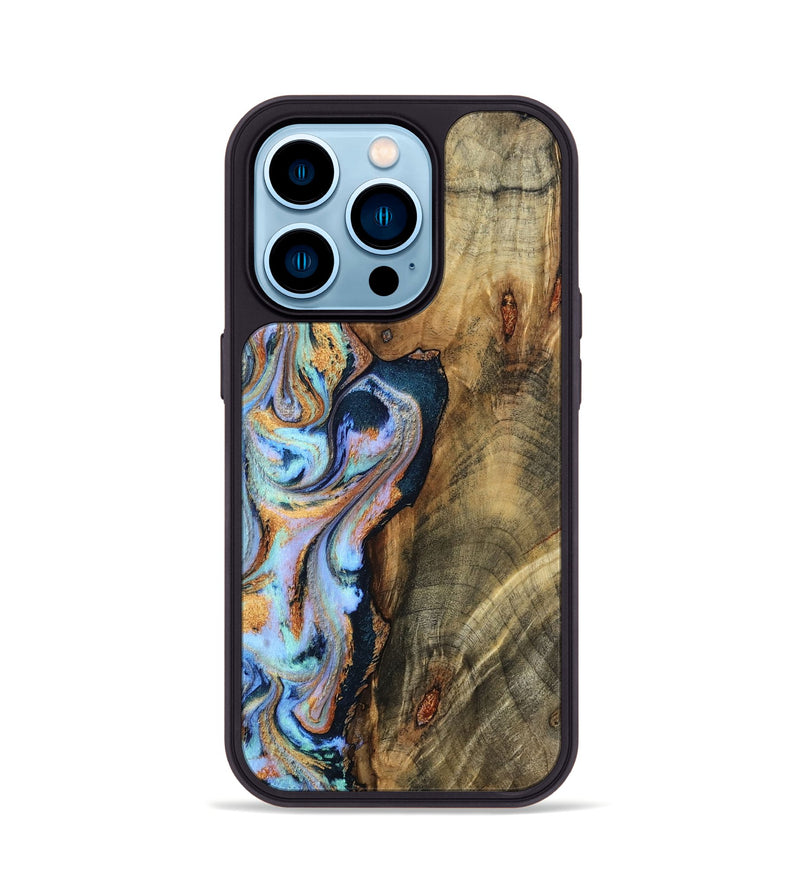 iPhone 14 Pro Wood Phone Case - Hilma (Teal & Gold, 798654)