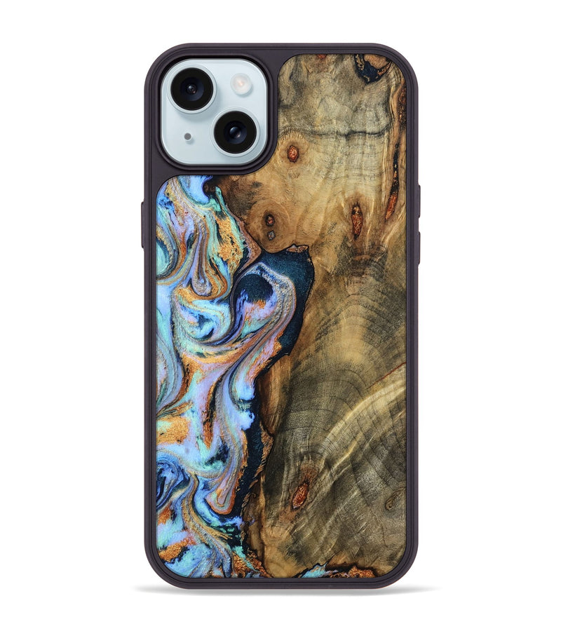 iPhone 15 Plus Wood Phone Case - Hilma (Teal & Gold, 798654)