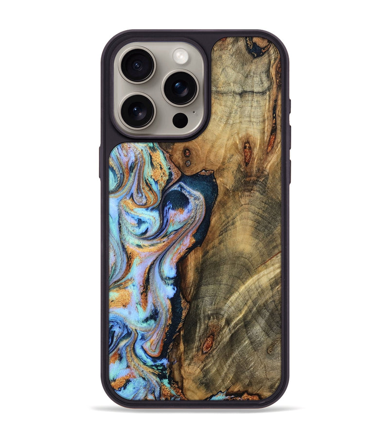 iPhone 15 Pro Max Wood Phone Case - Hilma (Teal & Gold, 798654)