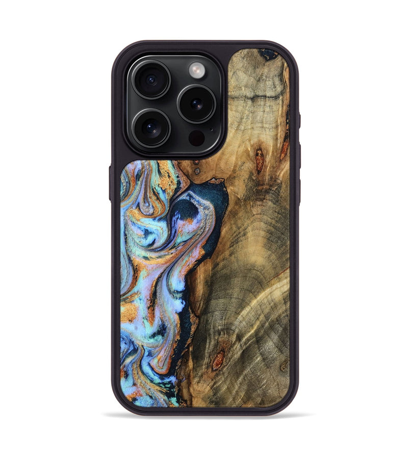 iPhone 15 Pro Wood Phone Case - Hilma (Teal & Gold, 798654)
