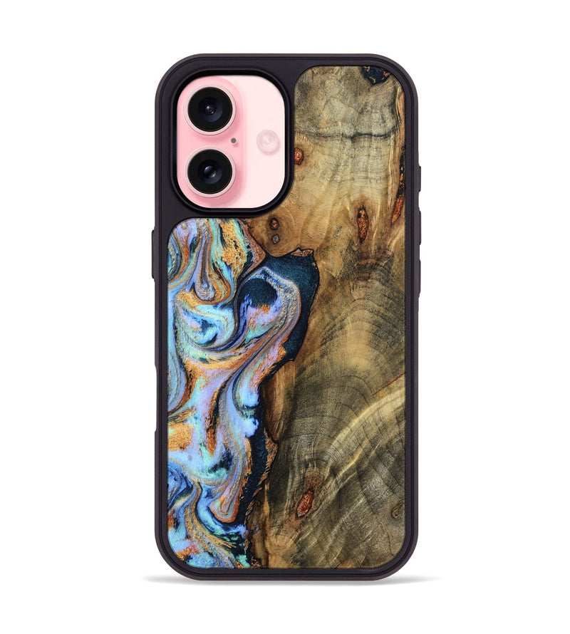 iPhone 16 Wood Phone Case - Hilma (Teal & Gold, 798654)