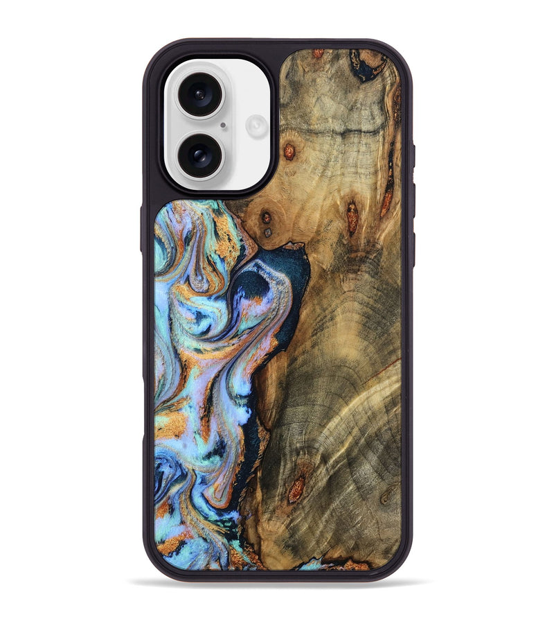 iPhone 16 Plus Wood Phone Case - Hilma (Teal & Gold, 798654)