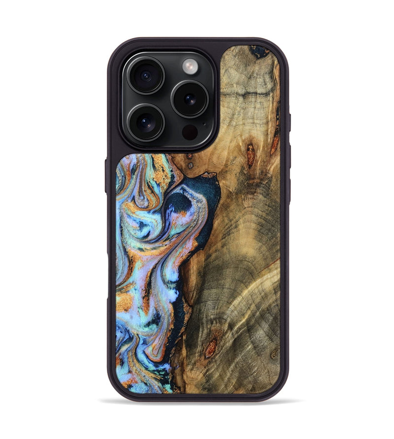 iPhone 16 Pro Wood Phone Case - Hilma (Teal & Gold, 798654)