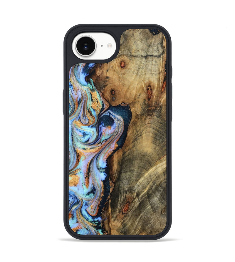 iPhone 16e Wood Phone Case - Hilma (Teal & Gold, 798654)