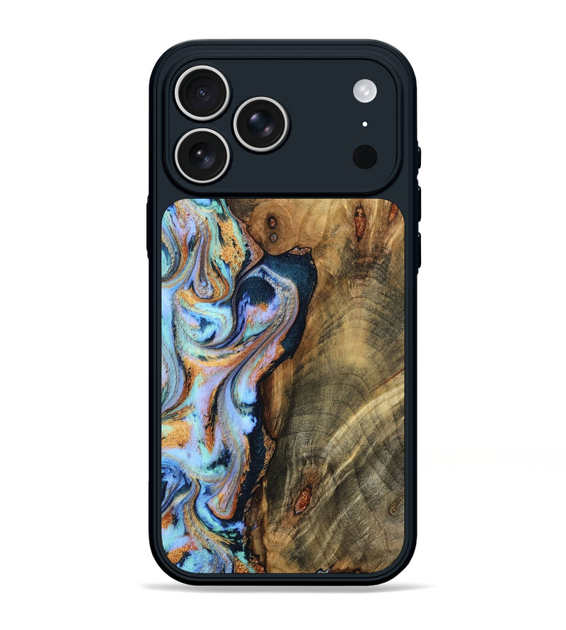 iPhone 17 Pro Max Wood Phone Case - Hilma (Teal & Gold, 798654)