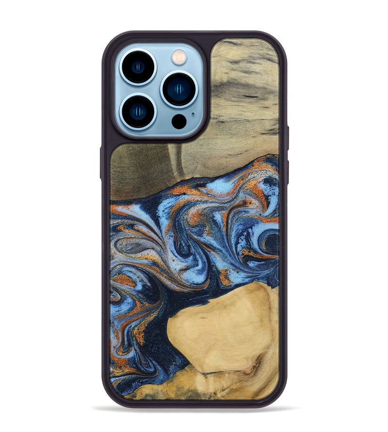 iPhone 14 Pro Max Wood Phone Case - Bobbie (Teal & Gold, 798655)
