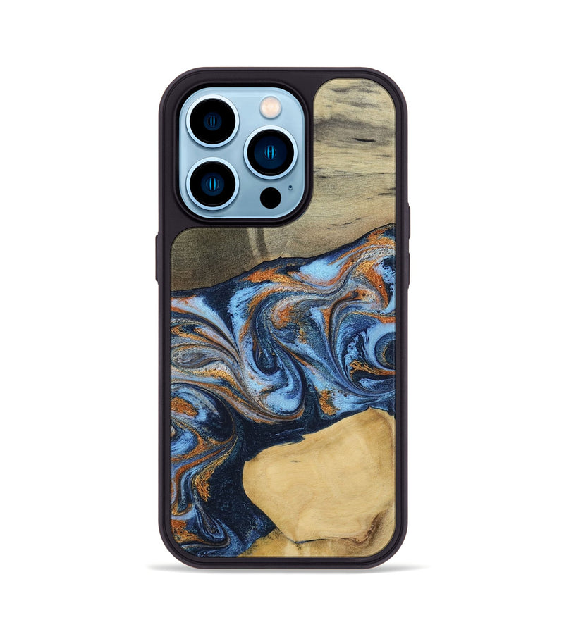 iPhone 14 Pro Wood Phone Case - Bobbie (Teal & Gold, 798655)