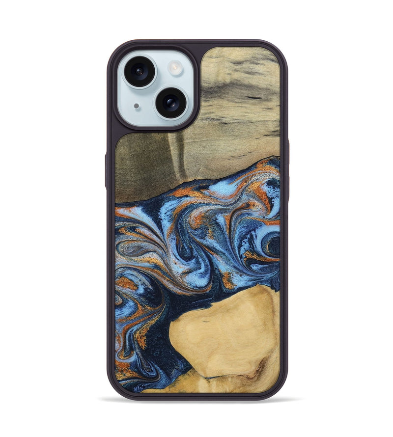 iPhone 15 Wood Phone Case - Bobbie (Teal & Gold, 798655)