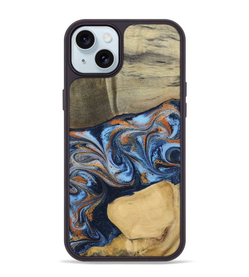 iPhone 15 Plus Wood Phone Case - Bobbie (Teal & Gold, 798655)