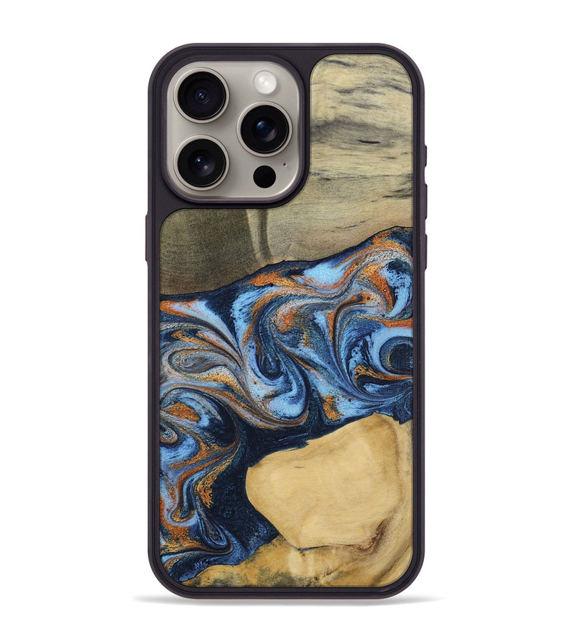 iPhone 15 Pro Max Wood Phone Case - Bobbie (Teal & Gold, 798655)