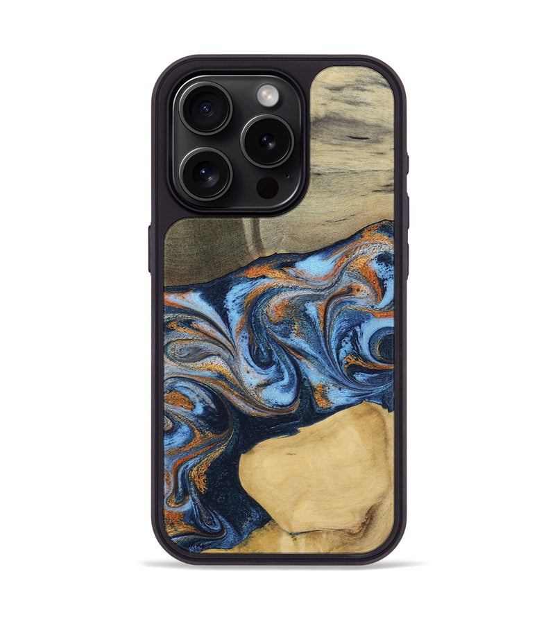 iPhone 15 Pro Wood Phone Case - Bobbie (Teal & Gold, 798655)