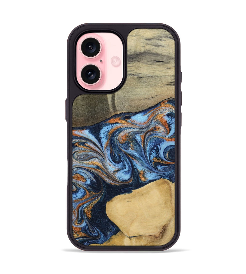 iPhone 16 Wood Phone Case - Bobbie (Teal & Gold, 798655)