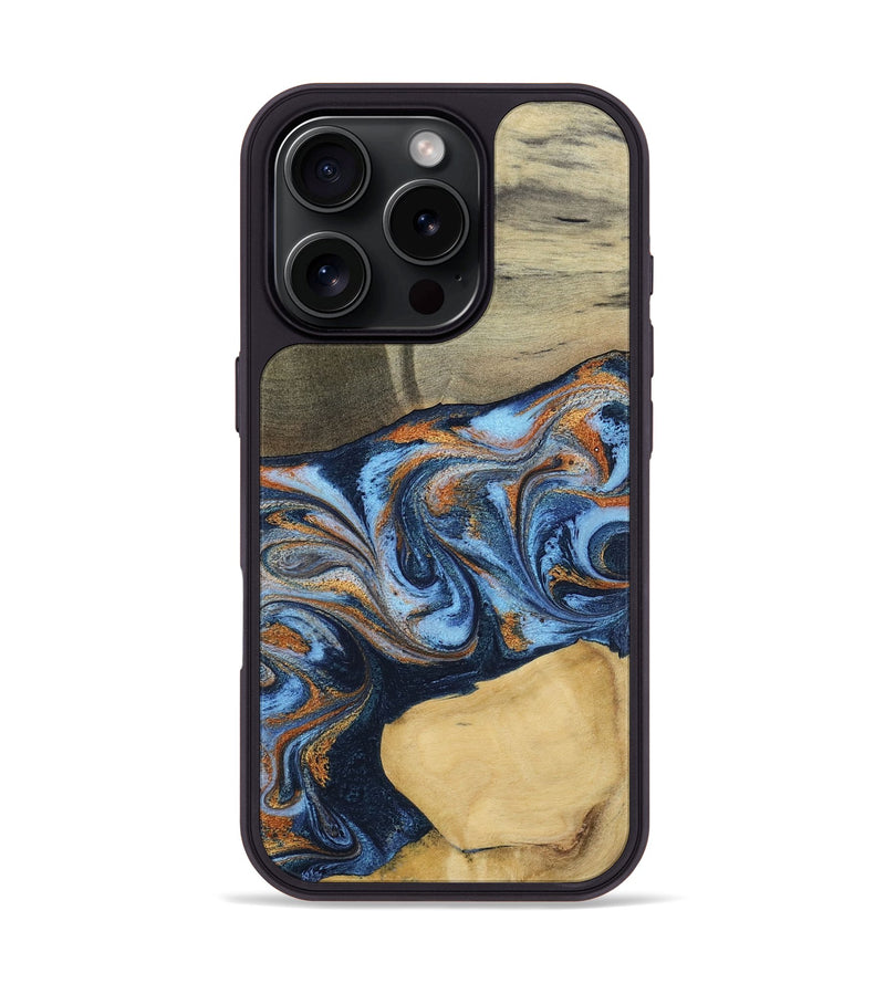 iPhone 16 Pro Wood Phone Case - Bobbie (Teal & Gold, 798655)