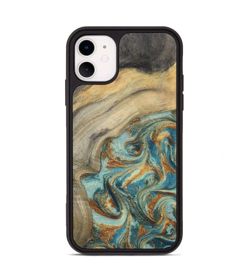 iPhone 11 Wood Phone Case - Clayton (Teal & Gold, 798656)