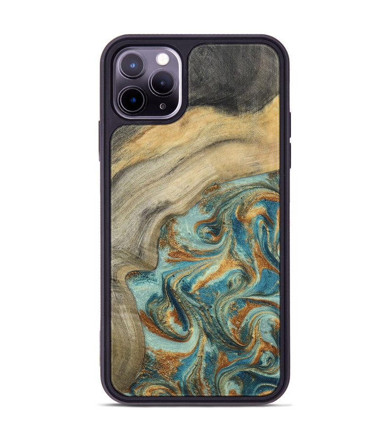 iPhone 11 Pro Max Wood Phone Case - Clayton (Teal & Gold, 798656)