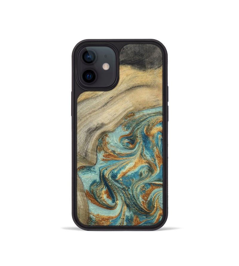 iPhone 12 mini Wood Phone Case - Clayton (Teal & Gold, 798656)