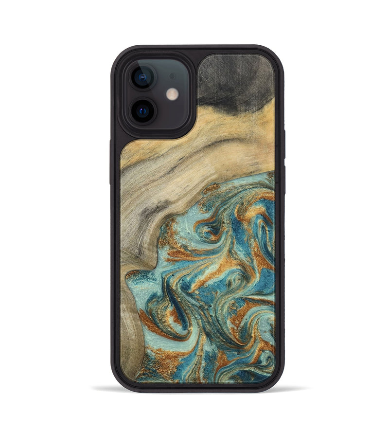 iPhone 12 Wood Phone Case - Clayton (Teal & Gold, 798656)