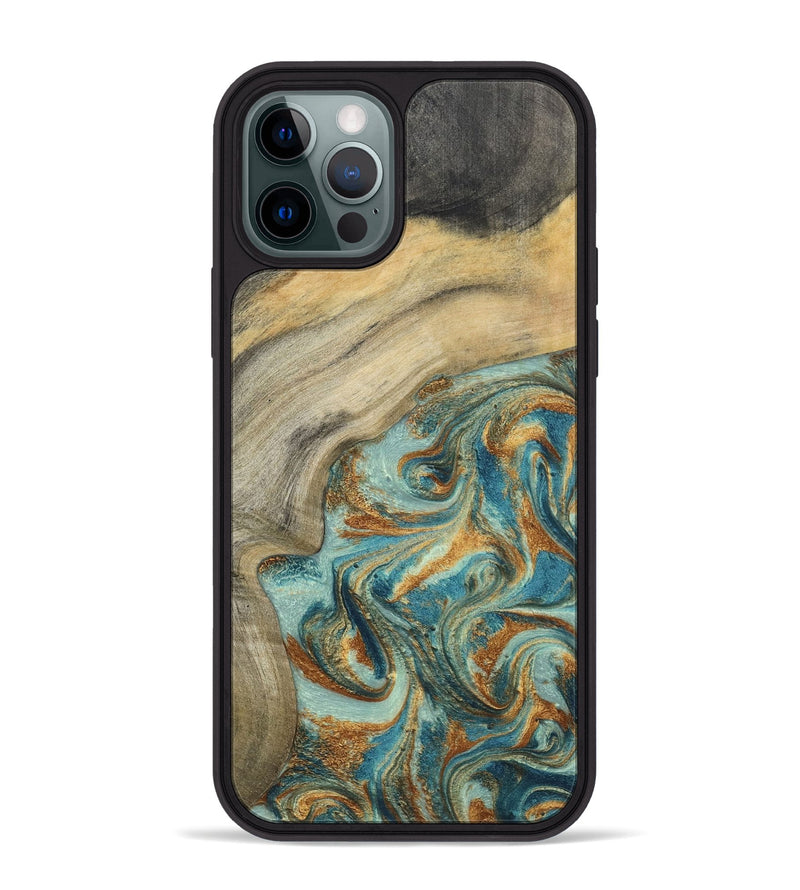 iPhone 12 Pro Max Wood Phone Case - Clayton (Teal & Gold, 798656)