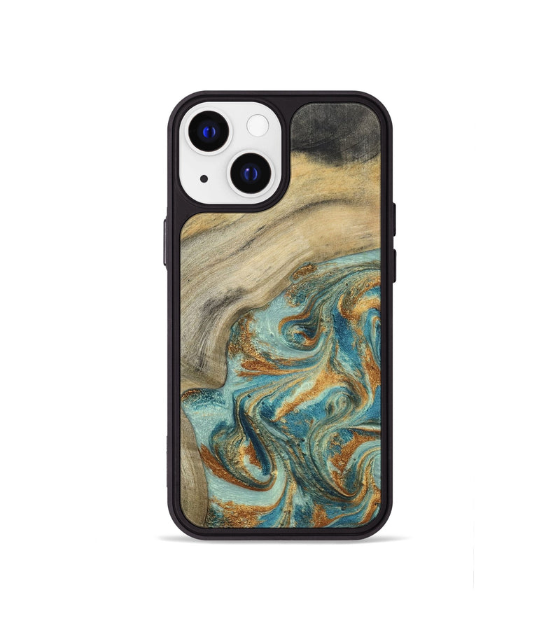 iPhone 13 mini Wood Phone Case - Clayton (Teal & Gold, 798656)