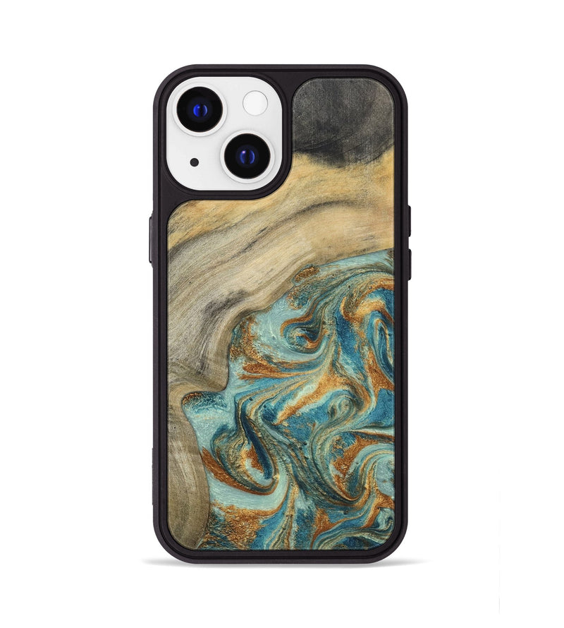 iPhone 13 Wood Phone Case - Clayton (Teal & Gold, 798656)
