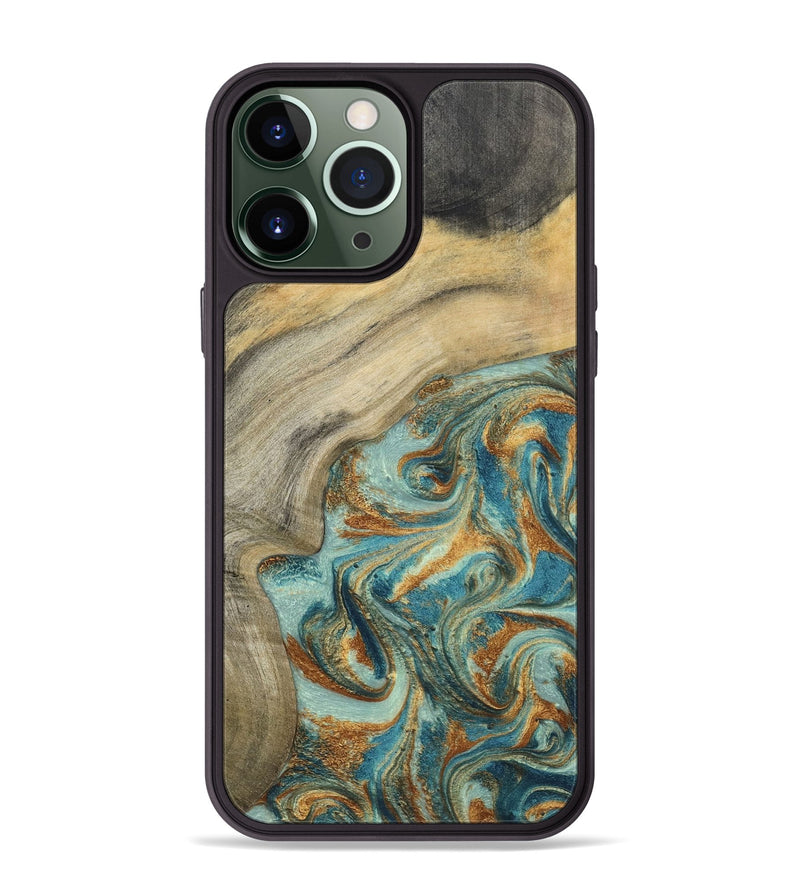 iPhone 13 Pro Max Wood Phone Case - Clayton (Teal & Gold, 798656)