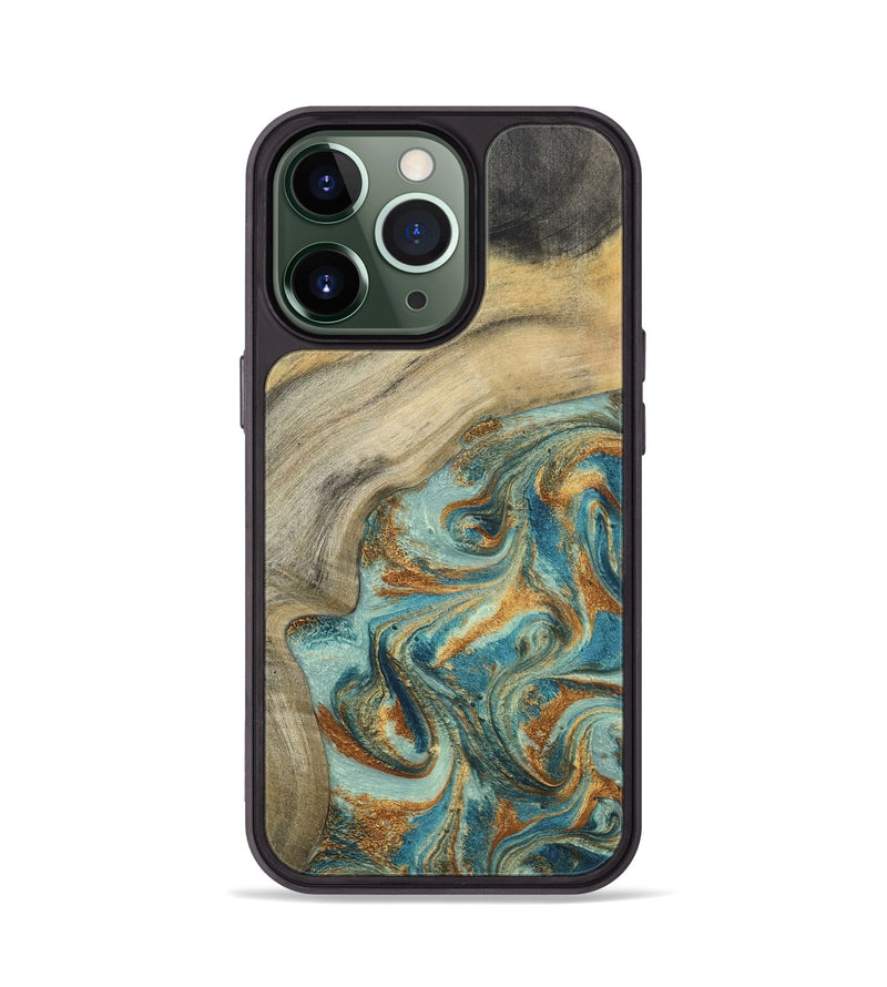 iPhone 13 Pro Wood Phone Case - Clayton (Teal & Gold, 798656)