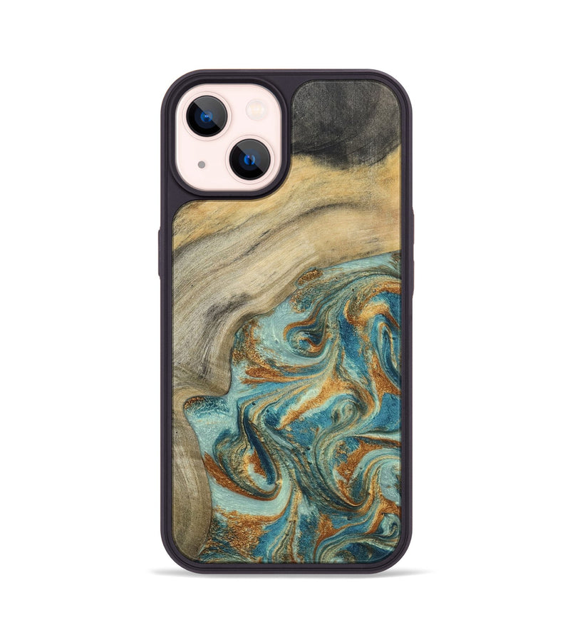 iPhone 14 Wood Phone Case - Clayton (Teal & Gold, 798656)