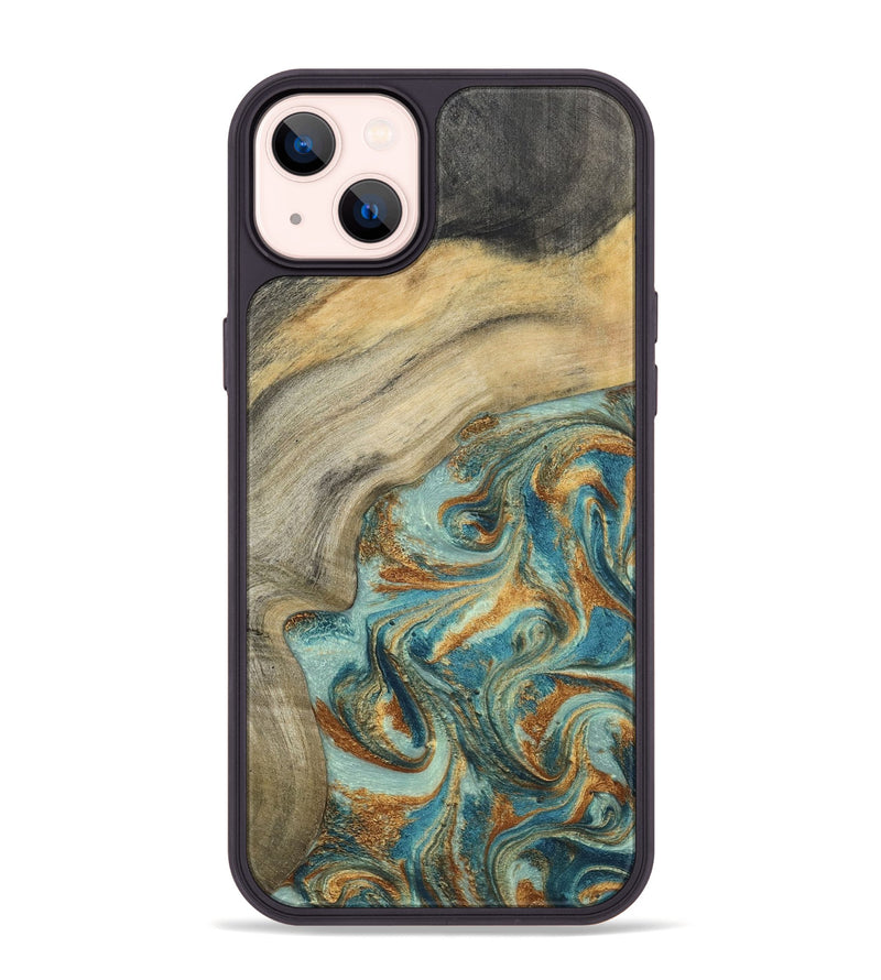 iPhone 14 Plus Wood Phone Case - Clayton (Teal & Gold, 798656)