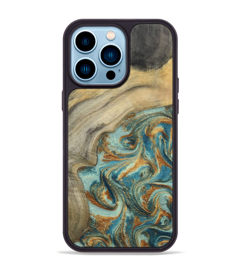 iPhone 14 Pro Max Wood Phone Case - Clayton (Teal & Gold, 798656)