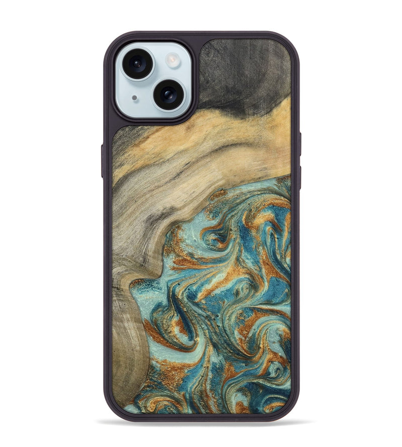 iPhone 15 Plus Wood Phone Case - Clayton (Teal & Gold, 798656)