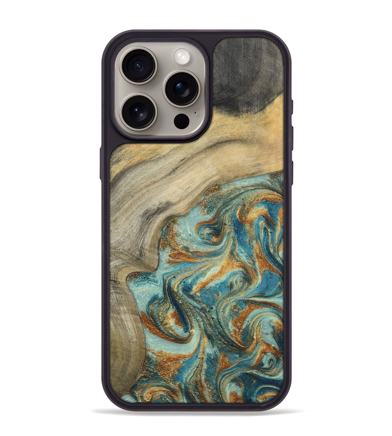 iPhone 15 Pro Max Wood Phone Case - Clayton (Teal & Gold, 798656)