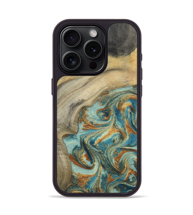 iPhone 15 Pro Wood Phone Case - Clayton (Teal & Gold, 798656)
