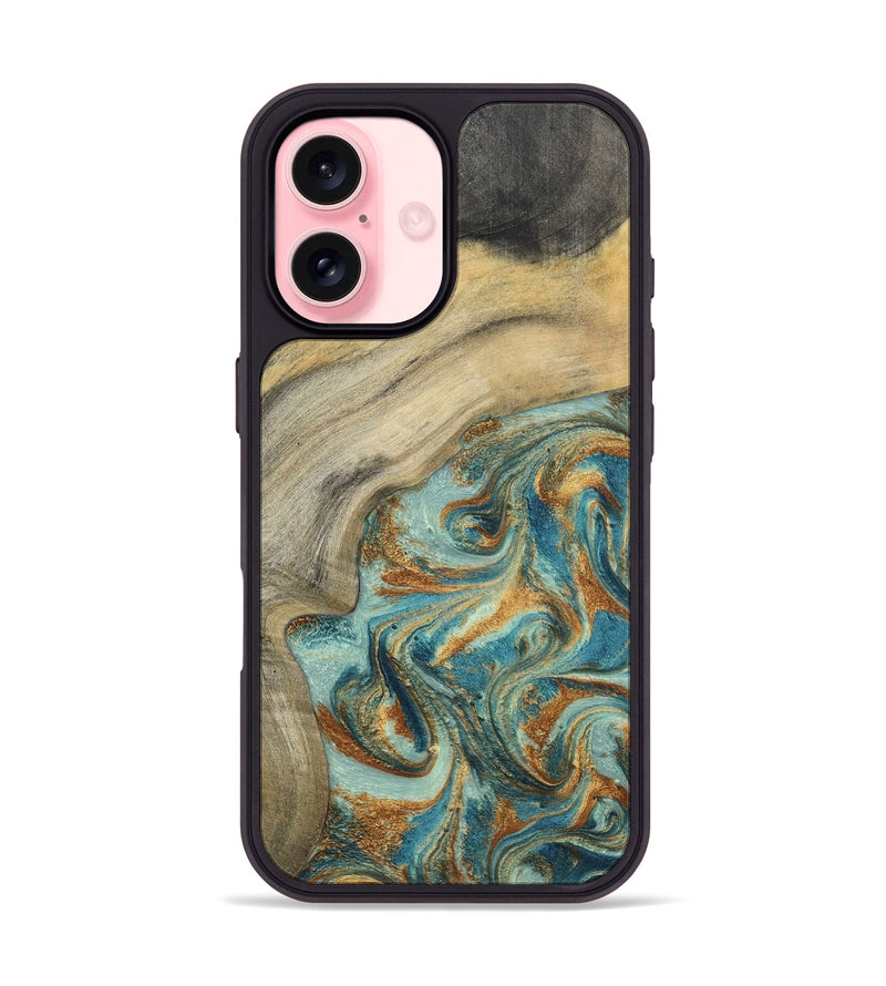 iPhone 16 Wood Phone Case - Clayton (Teal & Gold, 798656)